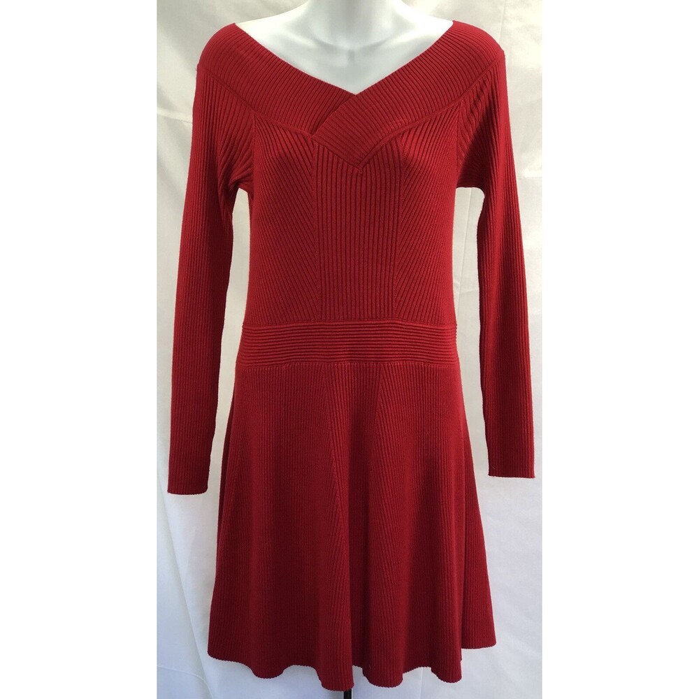 Vintage Candies Sweater Dress XL Jrs Red V-neck/back Long Sleeve Fit & Flare Y2K